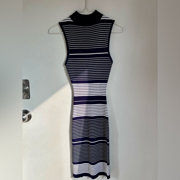 Fitted Mock-Neck Striped Dress - Picture 1 of 2